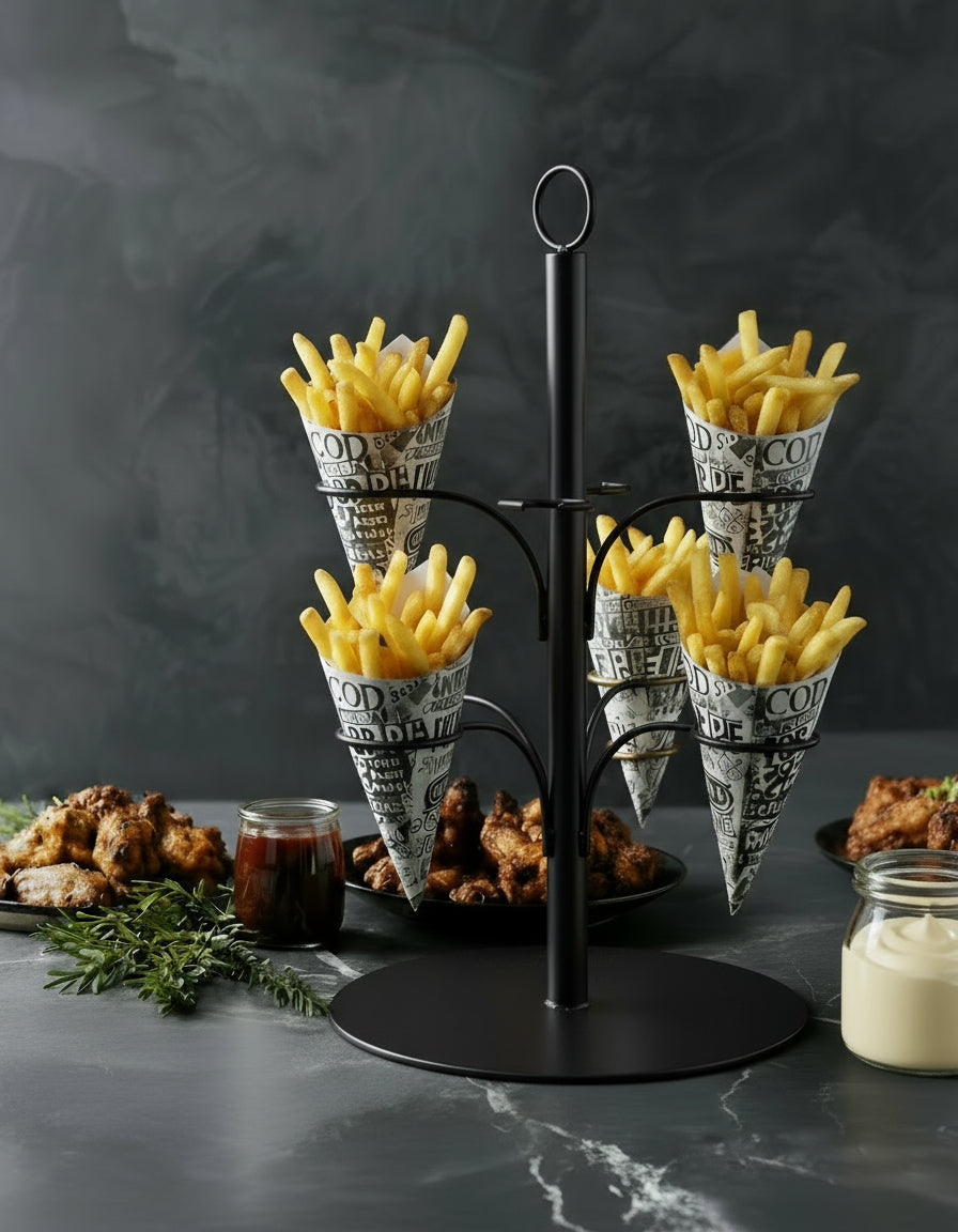 Pommes Frites Halter Metall schwarz